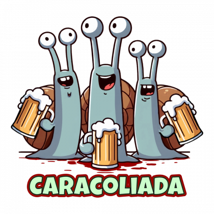 Caracoliada Ilustración de tres caracoles de fiesta tomando cervezas y la palabra aracoliada.