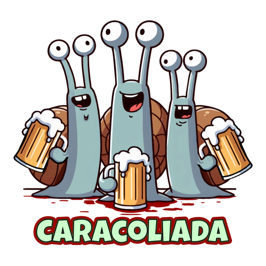 Caracoliada Ilustración de tres caracoles de fiesta tomando cervezas y la palabra aracoliada.