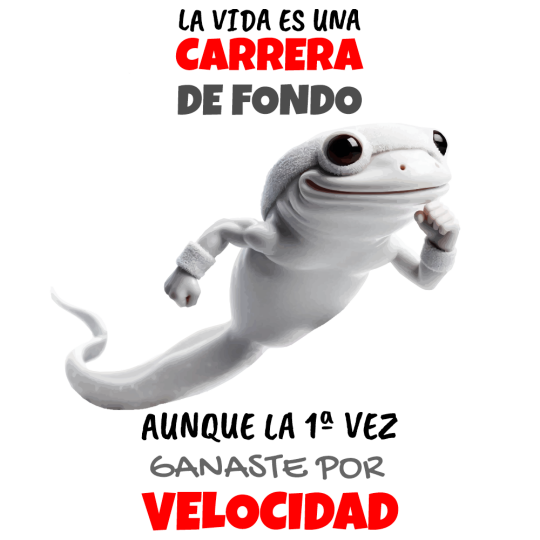 Carrera de fondo Ilustración de un espermatozoide vestido para correr y un mensaje que dice La vida es una carrera de fondo, aunque la primera vez ganaste por velocidad.