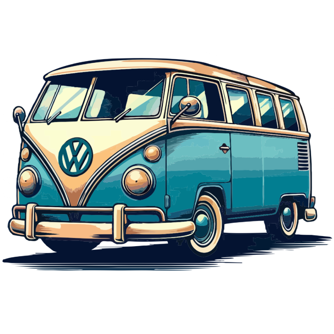 Caravelle ilustración volkswagen Caravelle 1972 azul y blanca