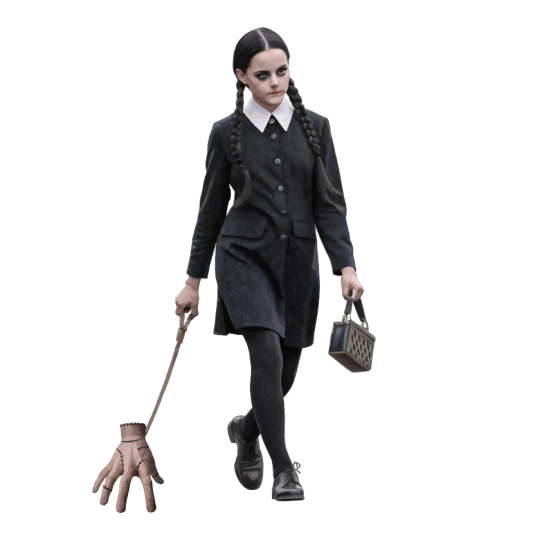 Siempre Miércoles Miércoles (Wednesday Adams) paseando a Mano (Thing).