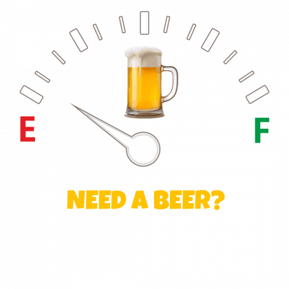 need-a-beer Manómetro de depósito muestra casi vacío con una jarra de cerveza en el medio. Debajo "Need a beer?"