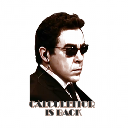 Calculeitor Ilustración a mediasa tintas de Amador, de Aquí No Hay QUien Viva y La Que Se Avecina, caracterizado como agente secreto y el subtítulo "Calculeitor is Back".