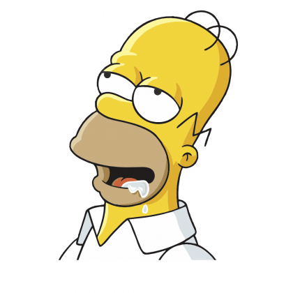 Simpsons HommerAaarrgg Ilustración de Hommer Simpson, personaje principal de Los Simpson, con cara de satisfacción salibante.