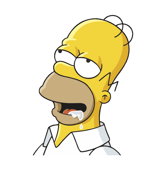 Simpsons HommerAaarrgg Ilustración de Hommer Simpson, personaje principal de Los Simpson, con cara de satisfacción salibante.